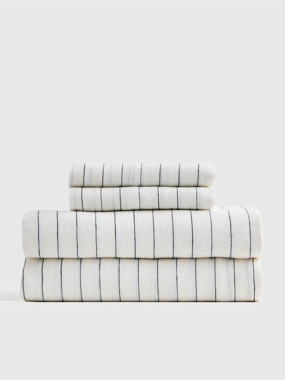 White and Black Striped European Linen King Sheet Set - Retail $204